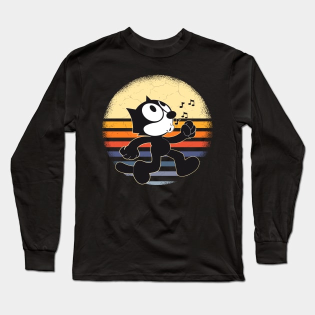 Funny Felix The Cat Keep Walking Retro Sunset Gift Long Sleeve T-Shirt by BadDesignCo